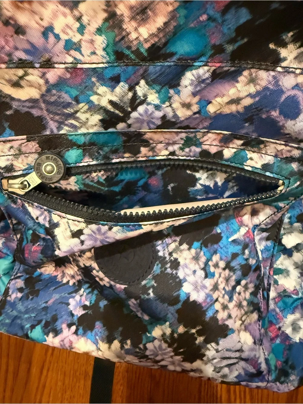 Kipling Floral Backpack in Black, Blue & Purple